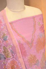 Dusty Pink Embroidered Mulmul Cotton Suit Set with Floral Kurta