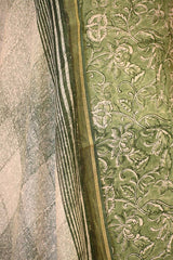 Green Mulmul Cotton Unstitched Suit Set with Floral Kurta & Shaded Dupatta