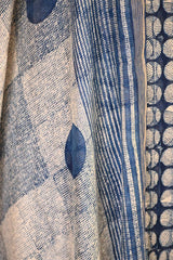 Blue Mulmul Cotton Unstitched Suit Set with Polka Dot Kurta & Shaded Dupatta