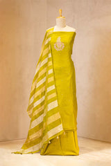Chartuese Green Organza Silk Salwar Suit Set with Aari Handwork