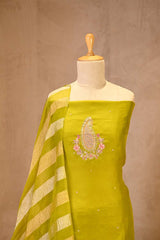 Chartuese Green Organza Silk Salwar Suit Set with Aari Handwork