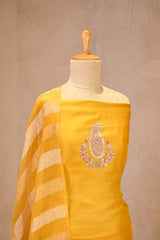 Yellow Organza Silk Salwar Suit Set with Aari Handwork