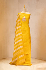 Yellow Organza Silk Salwar Suit Set with Aari Handwork