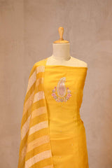 Yellow Organza Silk Salwar Suit Set with Aari Handwork