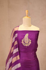 Magenta Purple Organza Silk Salwar Suit Set with Aari Handwork