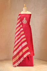 Red Organza Silk Salwar Suit Set with Aari Handwork