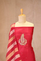 Red Organza Silk Salwar Suit Set with Aari Handwork