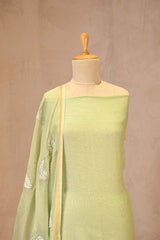 Pastel Green Mulmul Cotton Suit Set with Hibiscus Applique Kurta