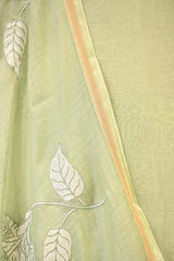 Pastel Green Mulmul Cotton Suit Set with Hibiscus Applique Kurta