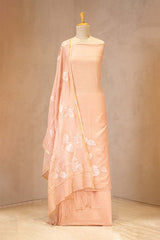 Peach Mulmul CottonSuit Set with Hibiscus Applique Kurta