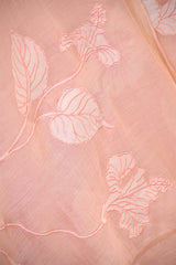 Peach Mulmul CottonSuit Set with Hibiscus Applique Kurta