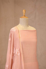 Peach Mulmul CottonSuit Set with Hibiscus Applique Kurta