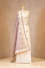 Mannequin wearing a off-white kurta with a patterned dupatta against a beige background