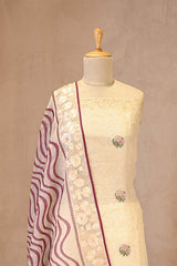 Off-White Organza Silk Suit Set with Resham Embroidered Kurta & Floral Dupatta