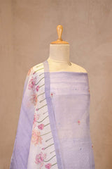 Lavender Organza Silk Suit Set with Lotus & Swan Print Kurta and Dupatta