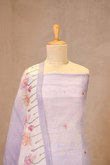 Lavender Organza Silk Suit Set with Lotus & Swan Print Kurta and Dupatta