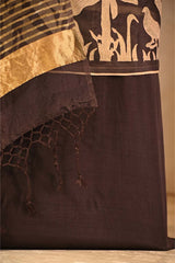 Coffee Brown Organza Silk Suit Set with Flora & Fauna Applique Kurta