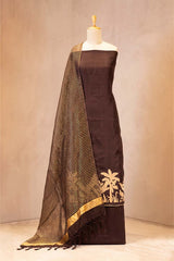 Coffee Brown Organza Silk Suit Set with Flora & Fauna Applique Kurta