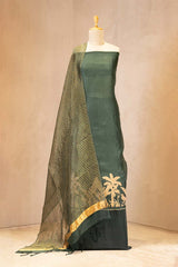 Bottle Green Organza Silk Suit Set with Flora & Fauna Applique Kurta