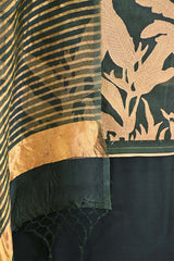Bottle Green Organza Silk Suit Set with Flora & Fauna Applique Kurta