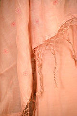 Peach Mulmul Cotton Suit Set with Cross-Stitched Buti Kurta