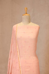 Peach Mulmul Cotton Suit Set with Cross-Stitched Buti Kurta