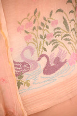 Peach Mulmul Cotton Suit Set with Cross-Stitched Buti Kurta