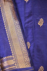Ink Blue Handloom Katan Silk Suit Set with Gold Zari Buta & Matching Dupatta