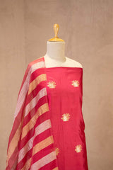 Dark Pink Dupion Silk Salwar Suit with Tiger Motifs and Organza Dupatta