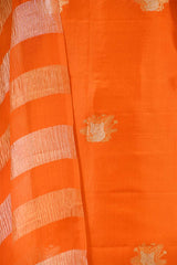 Fanta Orange Dupion Silk Salwar Suit with Tiger Motifs and Organza Dupatta