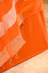 Fanta Orange Dupion Silk Salwar Suit with Tiger Motifs and Organza Dupatta