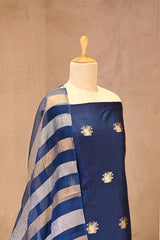 Navy Blue Dupion Silk Salwar Suit with Tiger Motifs and Organza Dupatta
