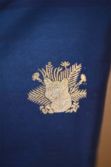 Navy Blue Dupion Silk Salwar Suit with Tiger Motifs and Organza Dupatta