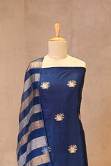 Navy Blue Dupion Silk Salwar Suit with Tiger Motifs and Organza Dupatta