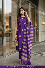 Purple Dupion Silk Salwar Suit with Tiger Motifs and Organza Dupatta