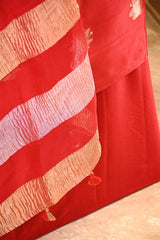 Red Dupion Silk Salwar Suit with Tiger Motifs and Organza Dupatta