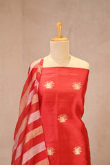 Red Dupion Silk Salwar Suit with Tiger Motifs and Organza Dupatta