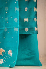 Teal Blue Salwar Suit with Pichwai Organza Dupatta