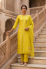 Vivid Yellow Salwar Suit with Pichwai Organza Dupatta