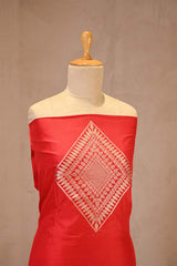 Red Katan Silk Two Piece Salwar Suit Set With Diagonal Motif