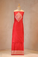 Red Katan Silk Two Piece Salwar Suit Set With Diagonal Motif