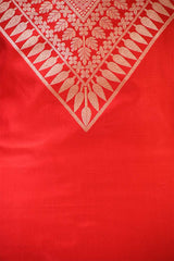 Red Katan Silk Two Piece Salwar Suit Set With Diagonal Motif