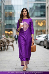 Purple Katan Silk Two Piece Salwar Suit Set With Diagonal Motif