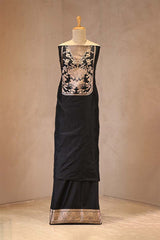Black Banarasi Katan Silk Suit Set with Floral Gold Zari Weaving