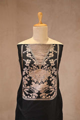 Black Banarasi Katan Silk Suit Set with Floral Gold Zari Weaving