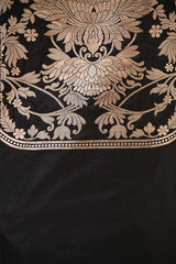 Black Banarasi Katan Silk Suit Set with Floral Gold Zari Weaving