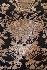 Black Banarasi Katan Silk Suit Set with Floral Gold Zari Weaving