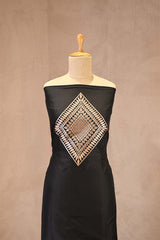 Black Katan Silk Two Piece Salwar Suit Set With Diagonal Motif