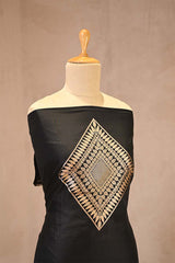 Black Katan Silk Two Piece Salwar Suit Set With Diagonal Motif