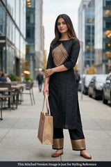 Black Katan Silk Two Piece Salwar Suit Set With Diagonal Motif